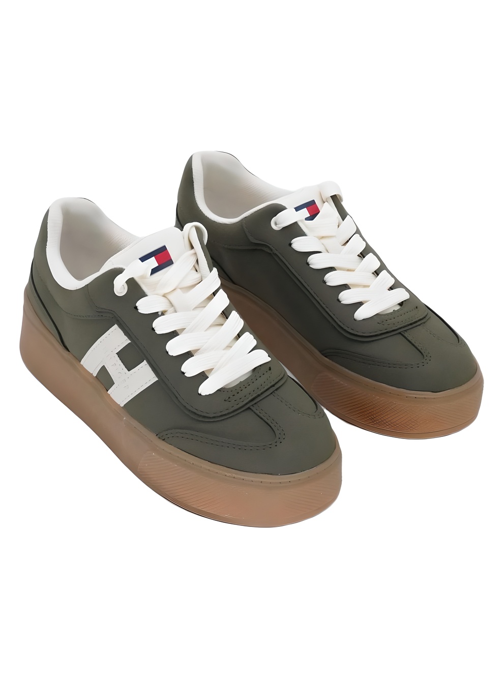 Tommy Hilfiger Womens Celmi Sneakers Medium Green Olive Gum Sole Size 7M